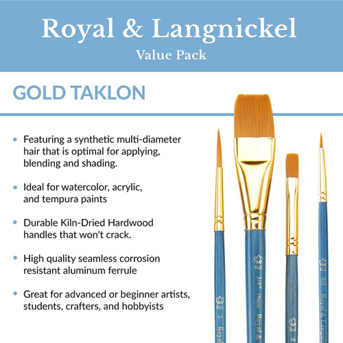 Royal & Langnickel(R) Gold Taklon Value Pack Brush Set-Round 12/Pkg - RSET9307 Royal & Langnickel(R) Gold Taklon Value Pack Brush Set-Round 12/Pkg - RSET9307