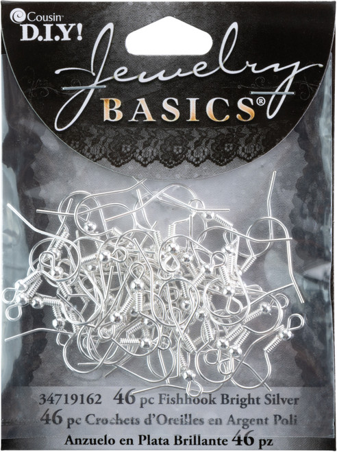 Cousin Jewelry Basics Metal Findings 46/Pkg-Bright Silver Fishhooks 34719162 - 016321064164