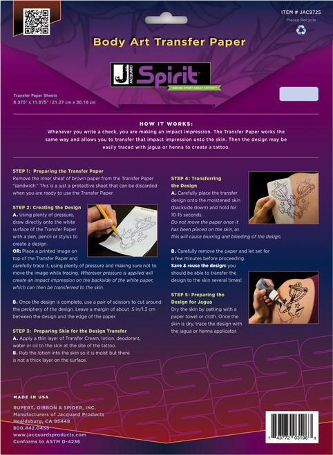 Jacquard Body Art Transfer Paper 10 Sheets/Pkg-8.375"X11.875" - JAC9725
