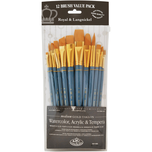 Royal & Langnickel(R) Gold Taklon Flat Value Pack Brush Set-12/Pkg - RSET9305 - 090672060457