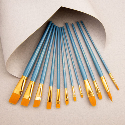 Royal & Langnickel(R) Gold Taklon Flat Value Pack Brush Set-12/Pkg RSET9305