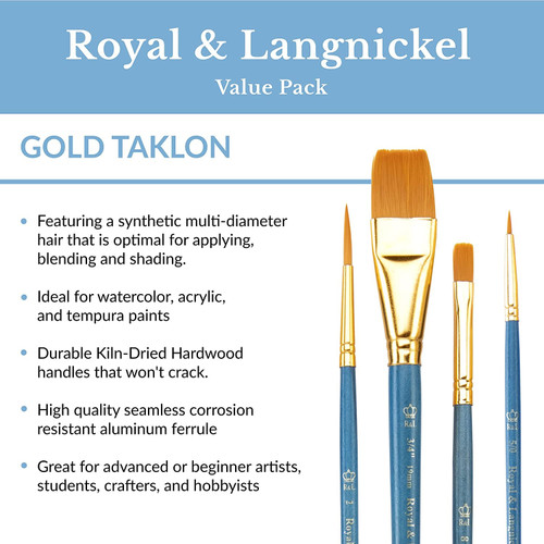 Royal & Langnickel(R) Gold Taklon Flat Value Pack Brush Set-12/Pkg RSET9305