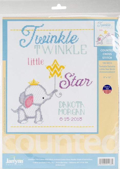 Janlynn Counted Cross Stitch Kit 9"X12"-Twinkle Twinkle Little Star (14 Count) - 182-0412 - 049489011862 Janlynn Counted Cross Stitch Kit 9"X12"-Twinkle Twinkle Little Star (14 Count) - 182-0412 - 049489011862