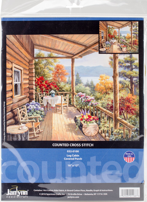 Janlynn Counted Cross Stitch Kit 16"X12"-Log Cabin Covered Porch (14 Count) 32-0100 - 049489011688