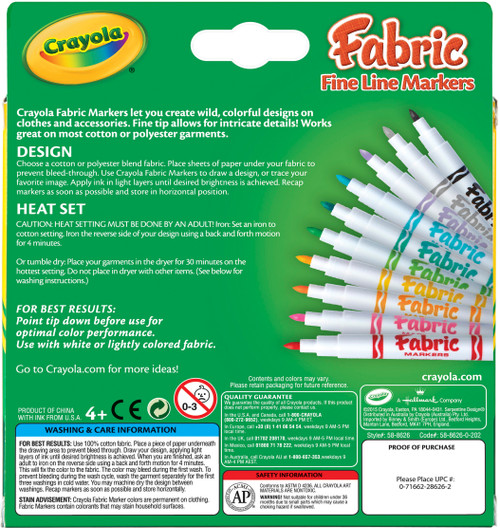 Crayola Fine Line Fabric Markers-10/Pkg 58-8626