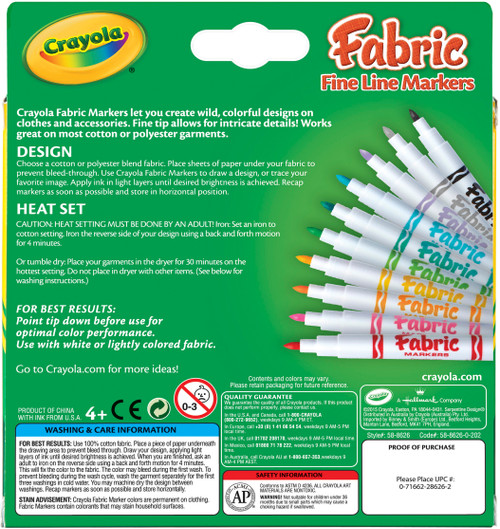 Crayola Fine Line Fabric Markers-10/Pkg - 58-8626