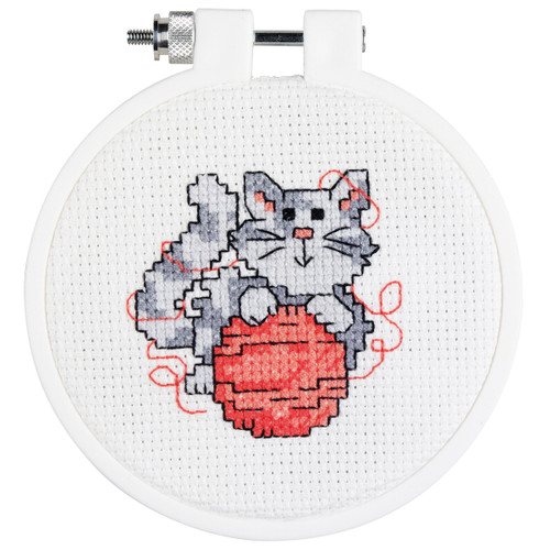 Janlynn Kid Stitch Mini Counted Cross Stitch Kit 3" Round-Kitty (14 Count) - 21-1342 - 049489213426