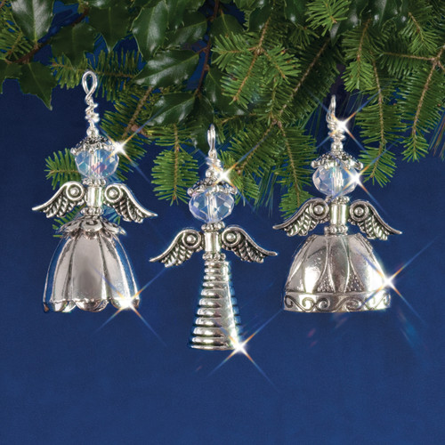 Solid Oak Nostalgic Christmas Beaded Crystal Ornament Kit-Vintage Angels Makes 3 - NCHBOK-47403