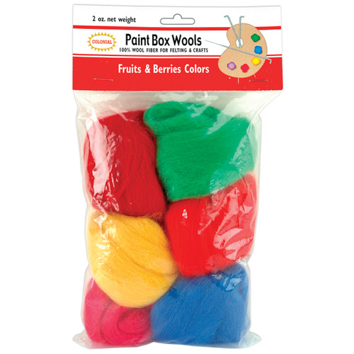Colonial Paint Box Wools .33oz 6/Pkg-Fruits & Berries -Rd/Grn/Yel/Rd/Pk/Bl - CNPBW-6 - 091955012460