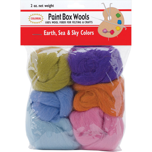 Colonial Paint Box Wools .33oz 6/Pkg-Earth, Sea & Sky -Orn/Olv/Pur/Pk/Bl/Seaf - CNPBW-5 - 091955012453