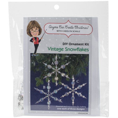 Solid Oak Nostalgic Christmas Beaded Crystal Ornament Kit-Vintage Angels & Snowflakes Makes 3 NCHBOK-SNOW - 845227047373