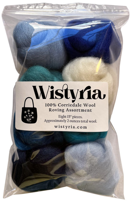 Wistyria Editions Wool Roving 12" .25oz 8/Pkg-The Sea -WR-908R - 816463010896