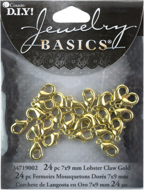 Cousin Jewelry Basics Metal Findings 24/Pkg-Gold Lobster Claws 7mm To 9mm 34719002 - 016321059542