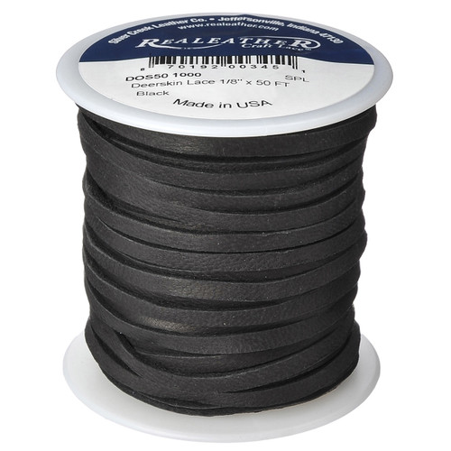 Realeather(R) Crafts Deerskin Lace 1/8"X50' Spool-Black - DOS50-1000 - 870192003451