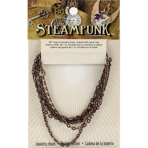 Solid Oak Steampunk Metal Chain 39"-Antique Copper Tiny Oval #20 - STEAM270 - 845227042309