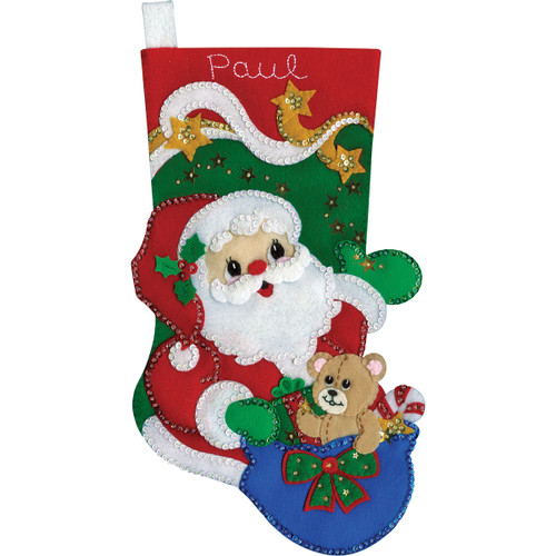 Design Works Felt Stocking Applique Kit 18" Long-Starlight Santa DW5248