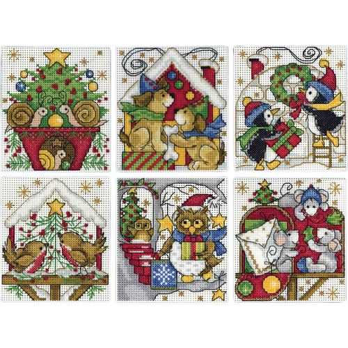 Design Works Counted Cross Stitch Kit 3.5"X4" Set of 6-Home For Christmas Ornaments (14 Count) - DW1697