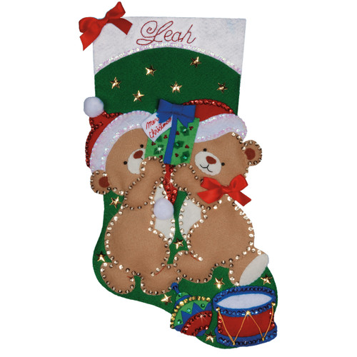 Design Works Felt Stocking Applique Kit 18" Long-Teddy Bear Fun - DW5230