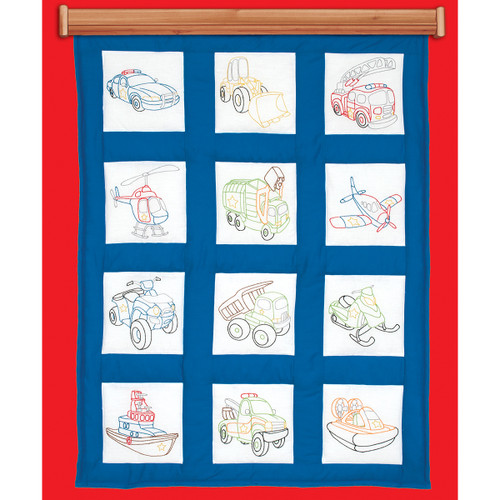 Jack Dempsey Themed Stamped White Quilt Blocks 9"X9" 12/Pkg-Toy Vehicles 737 745