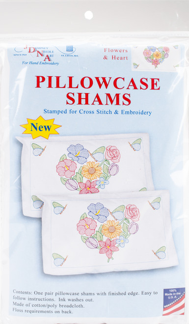 Jack Dempsey Stamped Pillowcase Shams 2/Pkg-Flowers & Hearts - 1685 589 - 013155845891