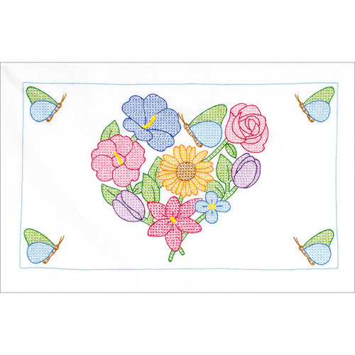 Jack Dempsey Stamped Pillowcase Shams 2/Pkg-Flowers & Hearts - 1685 589 Jack Dempsey Stamped Pillowcase Shams 2/Pkg-Flowers & Hearts - 1685 589