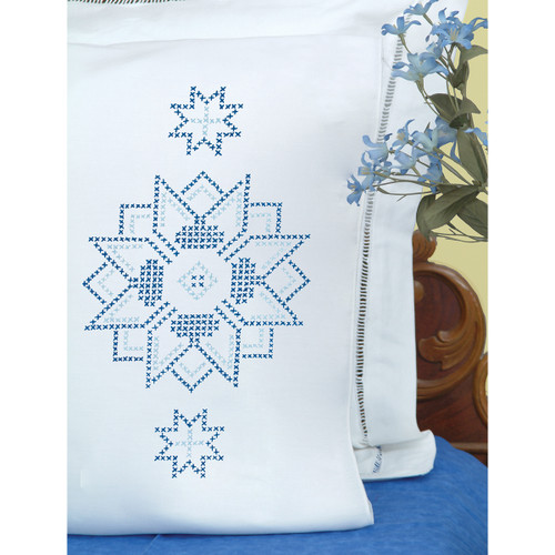 Jack Dempsey Stamped Pillowcases W/White Perle Edge 2/Pkg-XX Star 1600 54