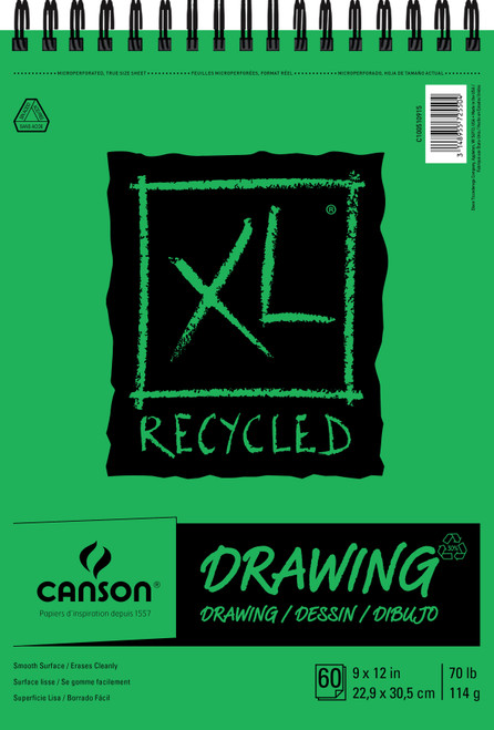 Canson XL Recycled Spiral Drawing Paper Pad 9"X12"-60 Sheets 702-2402 - 0306741681333148955725504