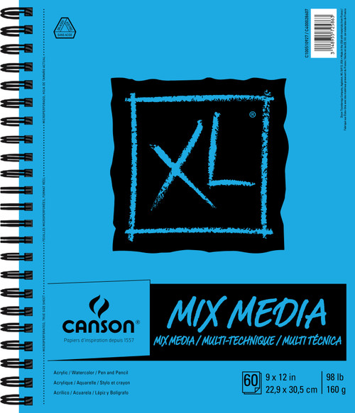 Canson XL Spiral Multi-Media Paper Pad 9"X12"-60 Sheets 702-2420 - 31489557258633148955725863