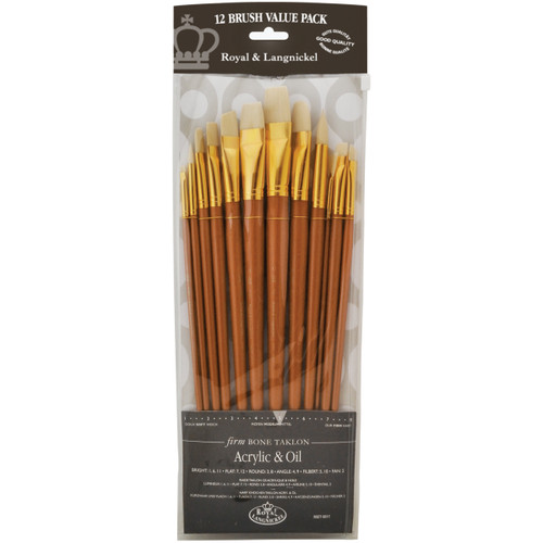 Royal & Langnickel(R) Bone Taklon Value Pack Brush Set-12/Pkg - RSET9317 - 090672060686 Royal & Langnickel(R) Bone Taklon Value Pack Brush Set-12/Pkg - RSET9317 - 090672060686