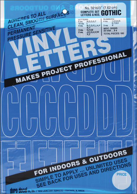 Duro Permanent Adhesive Vinyl Letters & Numbers 3" 160/Pkg-Blue - D3216-BLUE - 029211321643
