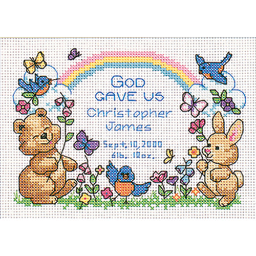 Dimensions Mini Counted Cross Stitch Kit 7"X5"-God's Babies Birth Record (14 Count) 6802 - 088677068028