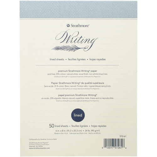Strathmore Writing Pad Lined 6"X8"-50 Sheets 24lb Natural White - 62572610 - 012017572616