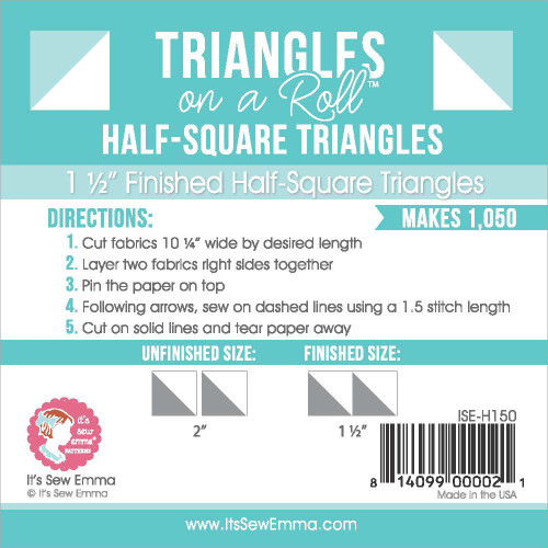 It's Sew Emma Half-Square Triangles On A Roll-50' 1.5" Finished Size - H150 It's Sew Emma Half-Square Triangles On A Roll-50' 1.5" Finished Size - H150