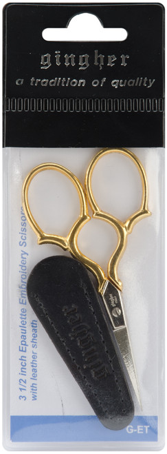 Gingher Gold-Handled Epaulette Embroidery Scissors 3.5"-W/Leather Sheath 01005279 - 743921311205