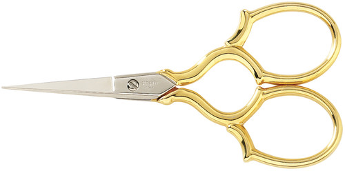 Gingher Gold-Handled Epaulette Embroidery Scissors 3.5"-W/Leather Sheath - 01005279