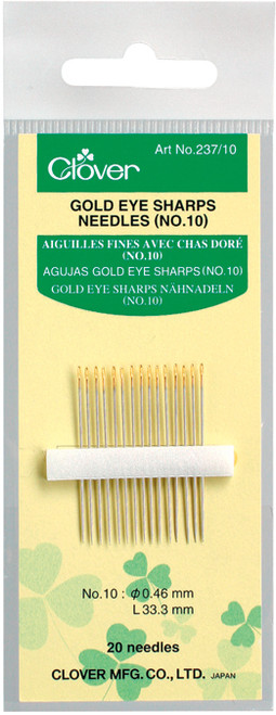 Clover Gold Eye Sharps Needles-Size 10 20/Pkg - 237-10 - 051221403170