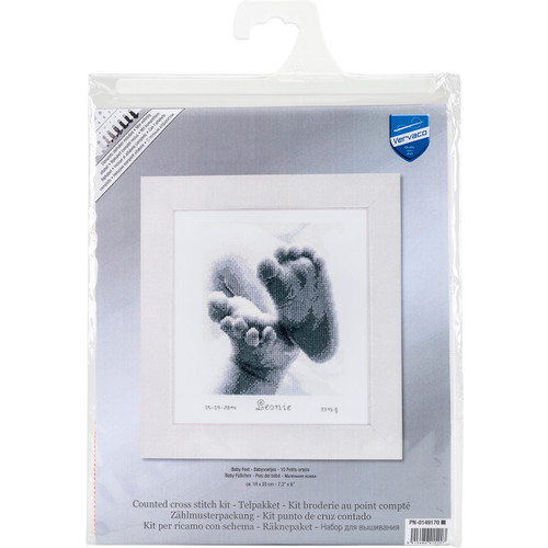 Vervaco Counted Cross Stitch Kit 7"X8"-Baby Feet Birth Record (18 Count) V0149170 - 54134804154275413480415427