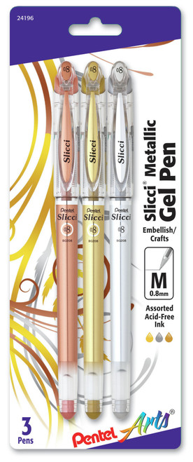 Pentel Slicci Metallic Gel Pens .8mm 3/Pkg-Gold, Silver & Bronze Inks - BG208BP3 - 072512241967 Pentel Slicci Metallic Gel Pens .8mm 3/Pkg-Gold, Silver & Bronze Inks - BG208BP3 - 072512241967