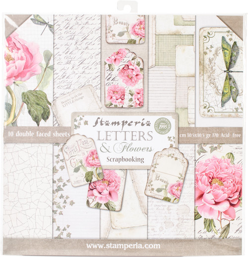 Stamperia Double-Sided Paper Pad 12"X12" 10/Pkg-Letters & Flowers, 10 Designs/1 Each - SBBL22 - 80242739707878024273970787 Stamperia Double-Sided Paper Pad 12"X12" 10/Pkg-Letters & Flowers, 10 Designs/1 Each - SBBL22 - 80242739707878024273970787