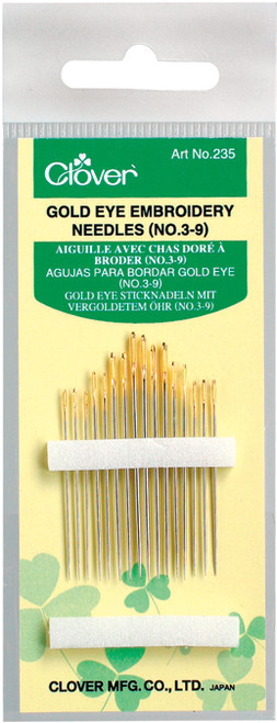 Clover Gold Eye Embroidery Needles-Size 3/9 16/Pkg - 235-3/9 - 051221403156