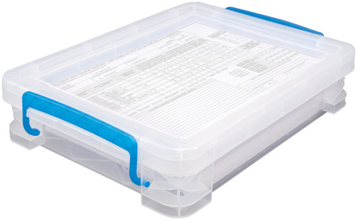 Storage Studios Super Stacker Doc Box-14.5"X10.5"X3.38" Clear/Blue Handles - SS36873 Storage Studios Super Stacker Doc Box-14.5"X10.5"X3.38" Clear/Blue Handles - SS36873