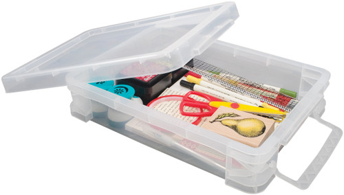 Storage Studios Super Stacker Doc Box-14.5"X10.5"X3.38" Clear/Blue Handles - SS36873 Storage Studios Super Stacker Doc Box-14.5"X10.5"X3.38" Clear/Blue Handles - SS36873