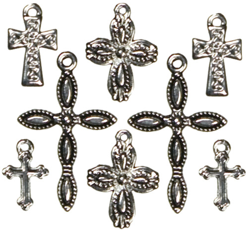 Cousin Jewelry Basics Metal Charms-Silver & Black Crosses 8/Pkg JBCHARM-8370 - 016321058033