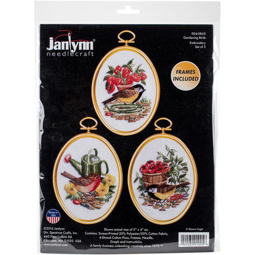 Janlynn Embroidery Kit 3"X4" Set of 3-Gardening Birds-Stiched In Floss - 4-0865 - 049489010056 Janlynn Embroidery Kit 3"X4" Set of 3-Gardening Birds-Stiched In Floss - 4-0865 - 049489010056