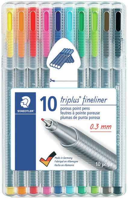 Staedtler Triplus Fineliner Pens 10/Pkg-Multicolor SB10A603 - 031901935375