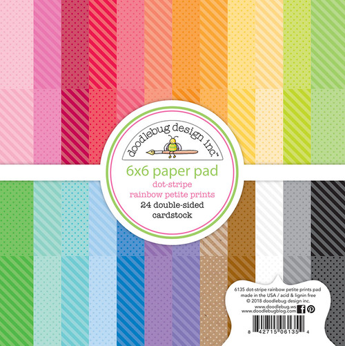 Doodlebug Petite Prints Double-Sided Paper Pad 6"X6" 24/Pkg-Dot-Stripe Rainbow, 24 Designs/1 Each DDS6135 - 842715061354
