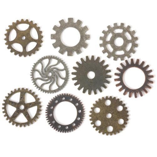 Solid Oak Steampunk Metal Accents 9/Pkg-Gears STEAM017