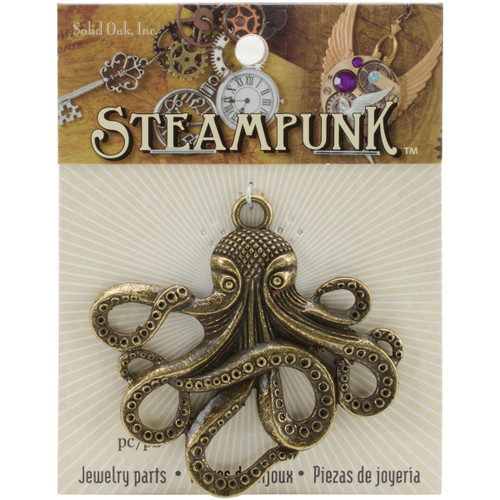 Solid Oak Steampunk Metal Pendant -Octopus STEAM030 - 845227021502