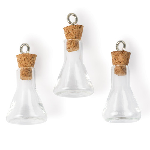 Solid Oak Steampunk Glass Accents 3/Pkg-Erlenmeyer Flasks STEAM249