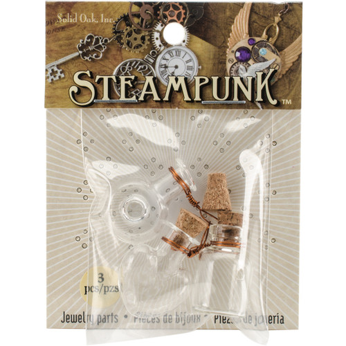 Solid Oak Steampunk Glass Accents 3/Pkg-Fancy Bottles - STEAM090 - 845227027269